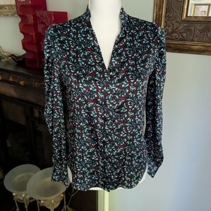 White House Black Market Wms 0 Y-Neck Ruched Shoulder Shirt Abstract Wings 133